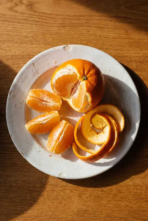 A medium orange on a white plate