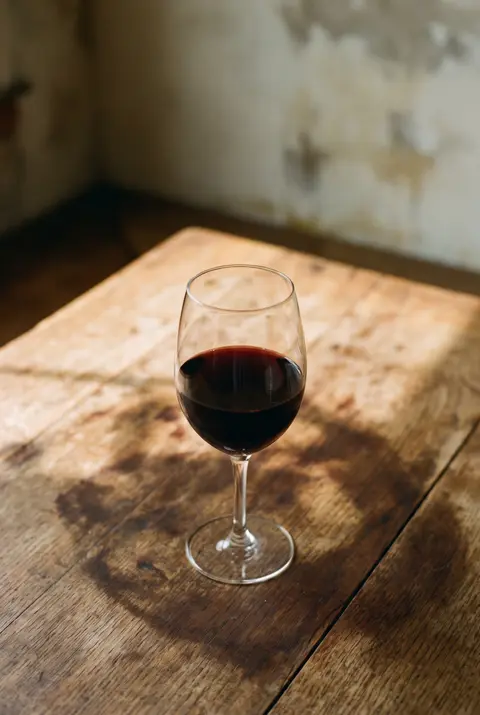 A glass of red wine in a wine glass