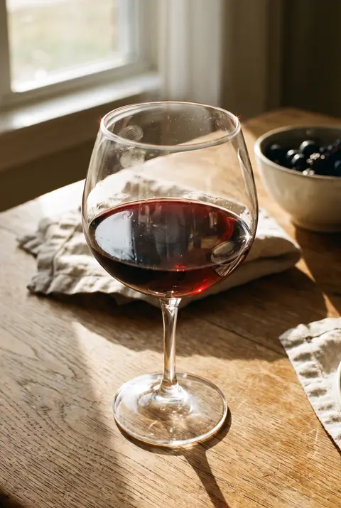 A glass of alcohol free red wine in a wine glass