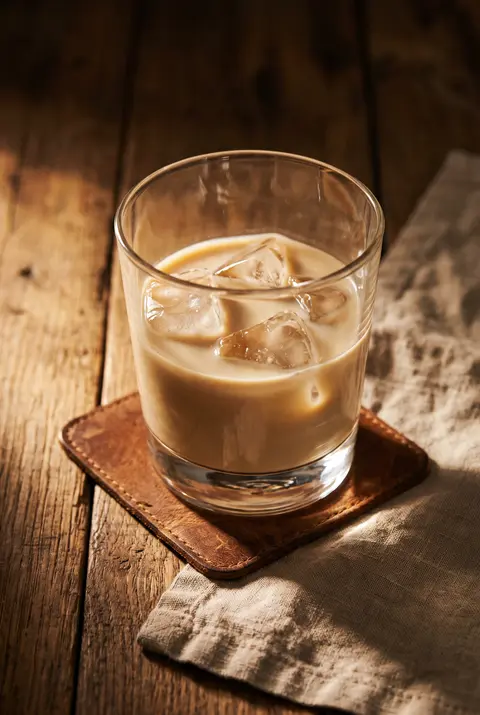 50 ml of creamy Irish cream liqueur over ice in a short rocks glass
