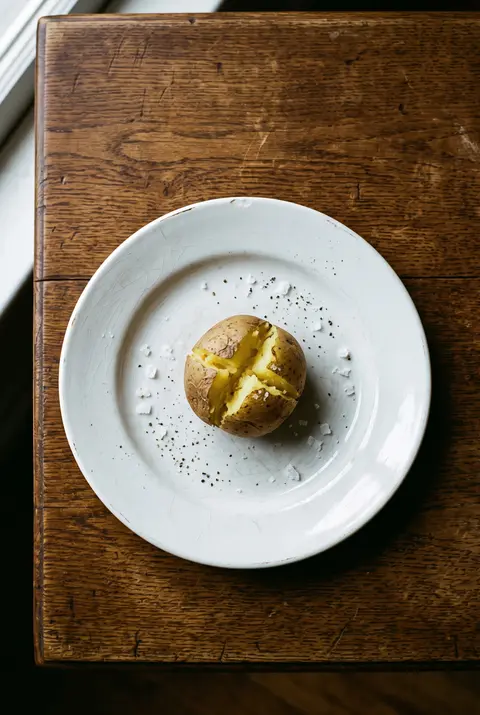 Potatoes, about 100 g, on a white plate
