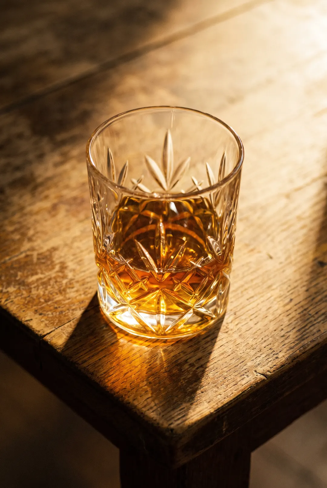 A shot of amber whisky in a tumbler