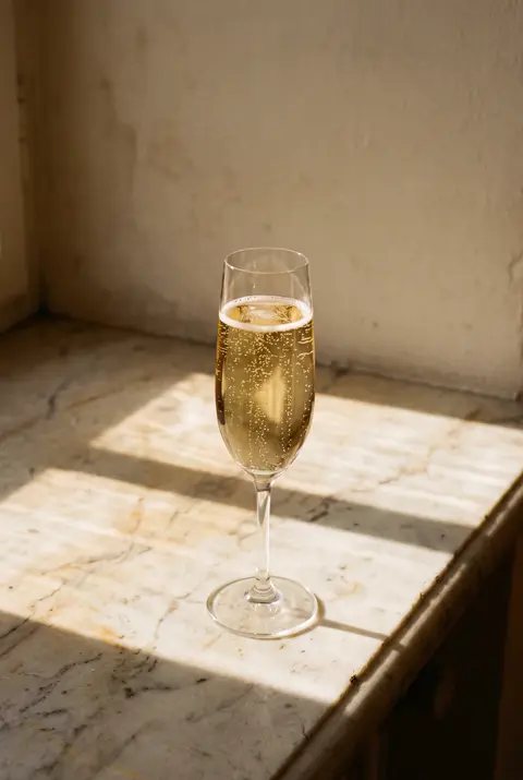 Prosecco with fine rising bubbles in a flute glass